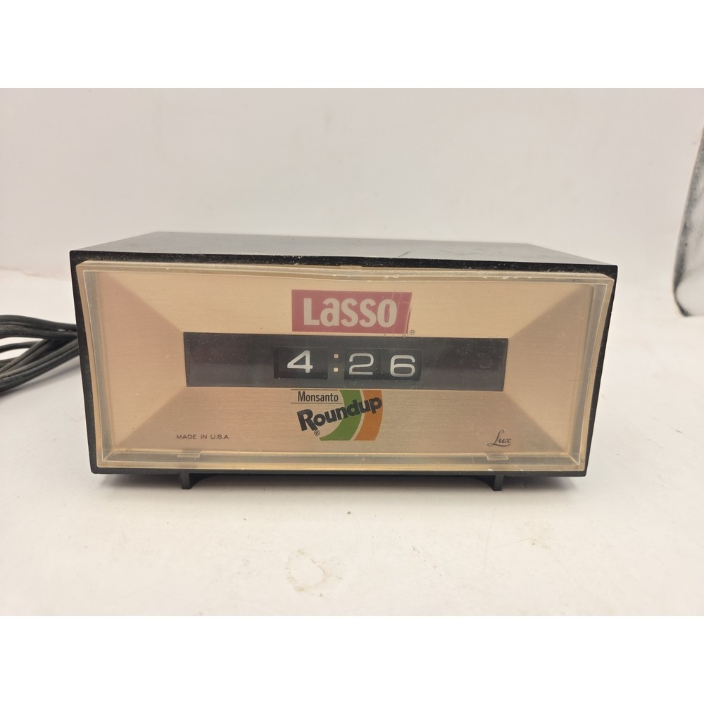Vintage Lux  Flip Roller Clock Monsanto Roundup Lasso Promotional Ad - WORKS